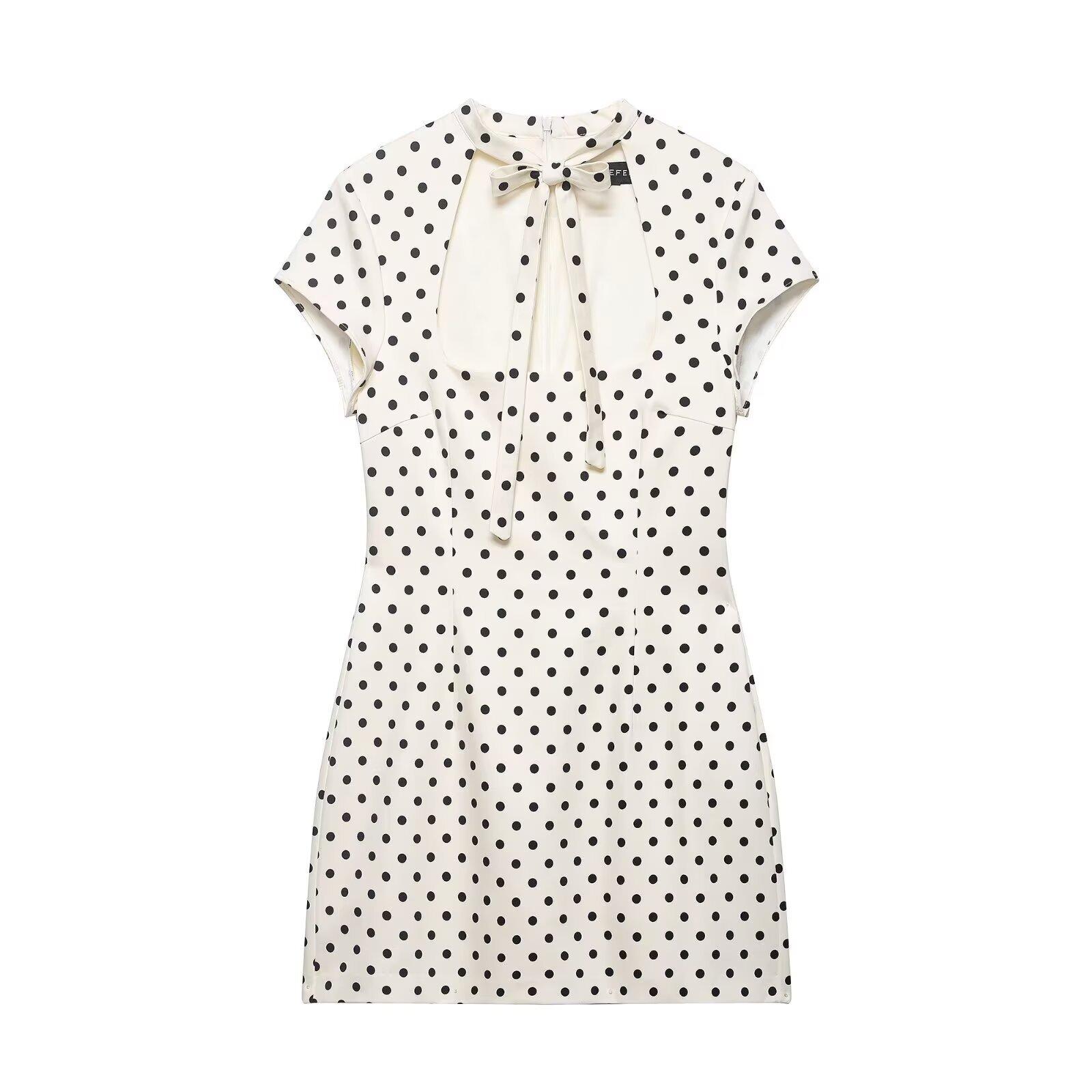 European and American style, new women s clothing, foreign style, fashionable and versatile temperament, short dress with bow decoration XS