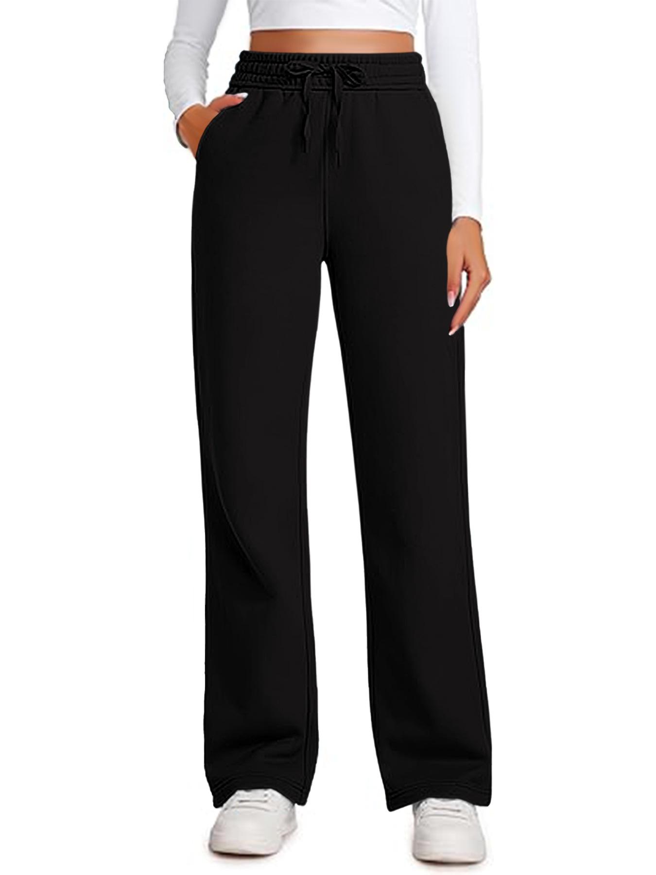 2026 Women s High-Waist Wide-Leg Elastic Drawstring Sweatpants XL чёрный