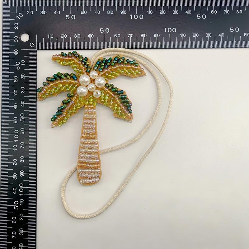 New Crystal Applique Patch Bag Pendant Sequin Coconut Tree Patch Keychain Hanging Rope 3D Beaded Patch Lanyard Gift