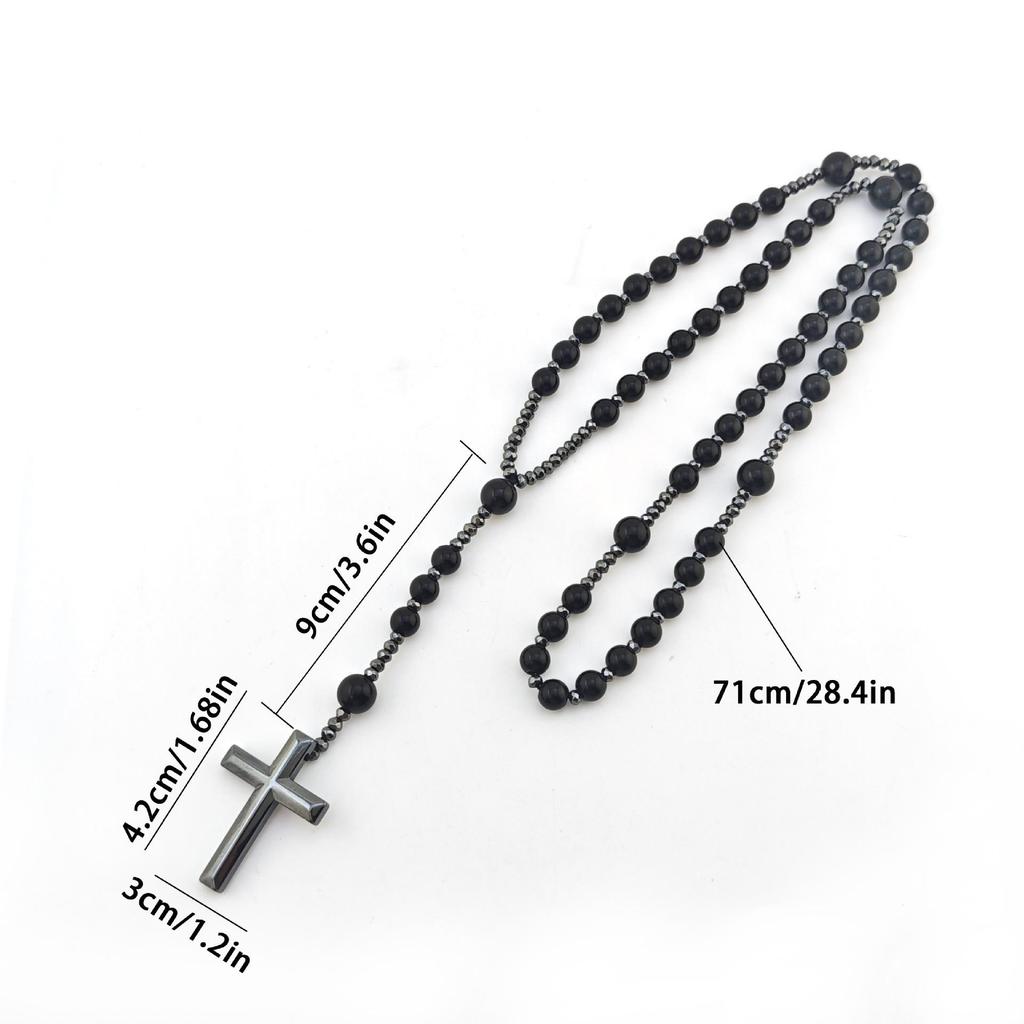 Europäischer Stil Handgefertigt Imitation Perlen Kreuz Rosenkranz Halskette, Unisex Pullover Kette Anhänger