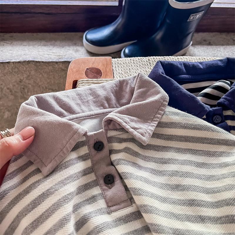 Deer Jonmi Autumn Korean Style Baby Boys Striped Shirts Long Sleeve Casual Toddlers Kids Pullovers Tops Children Clothes