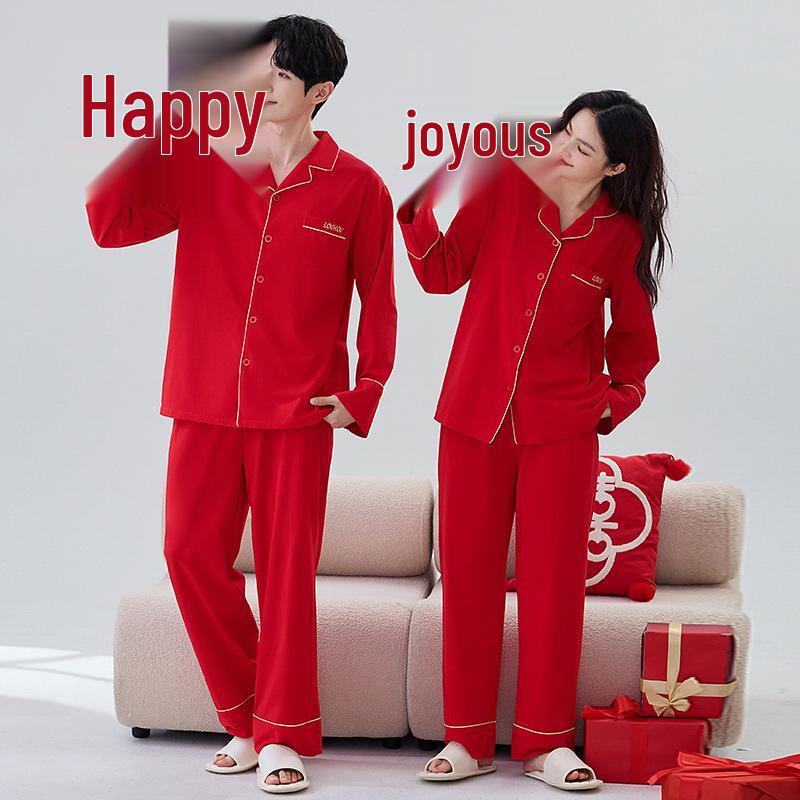 High-End Autumn/Winter Couple's Pajama Set - Men's Plus Size & Women's Long Sleeve with Pants