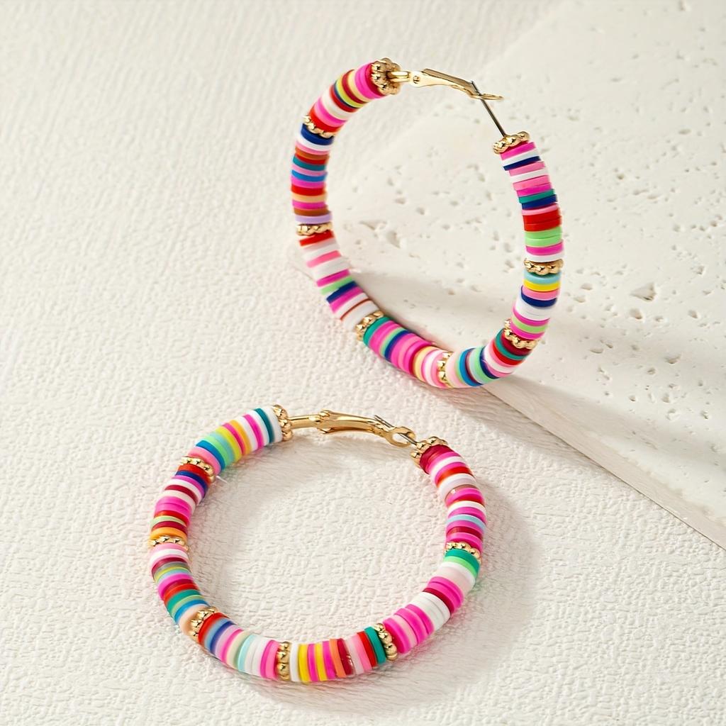 Autumn new mixed-color soft pottery piece circle earrings women's hip-hop exaggerated C-shaped earrings