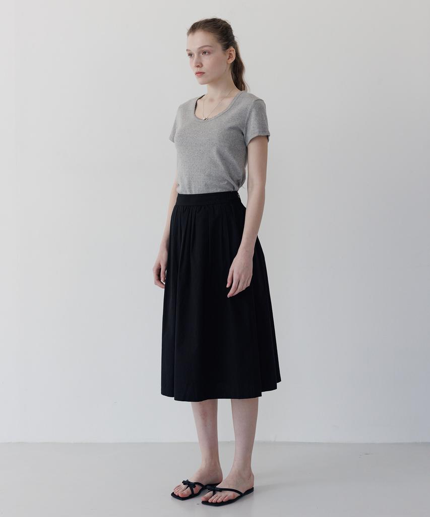 Tudument Shirring Long Skirt Black