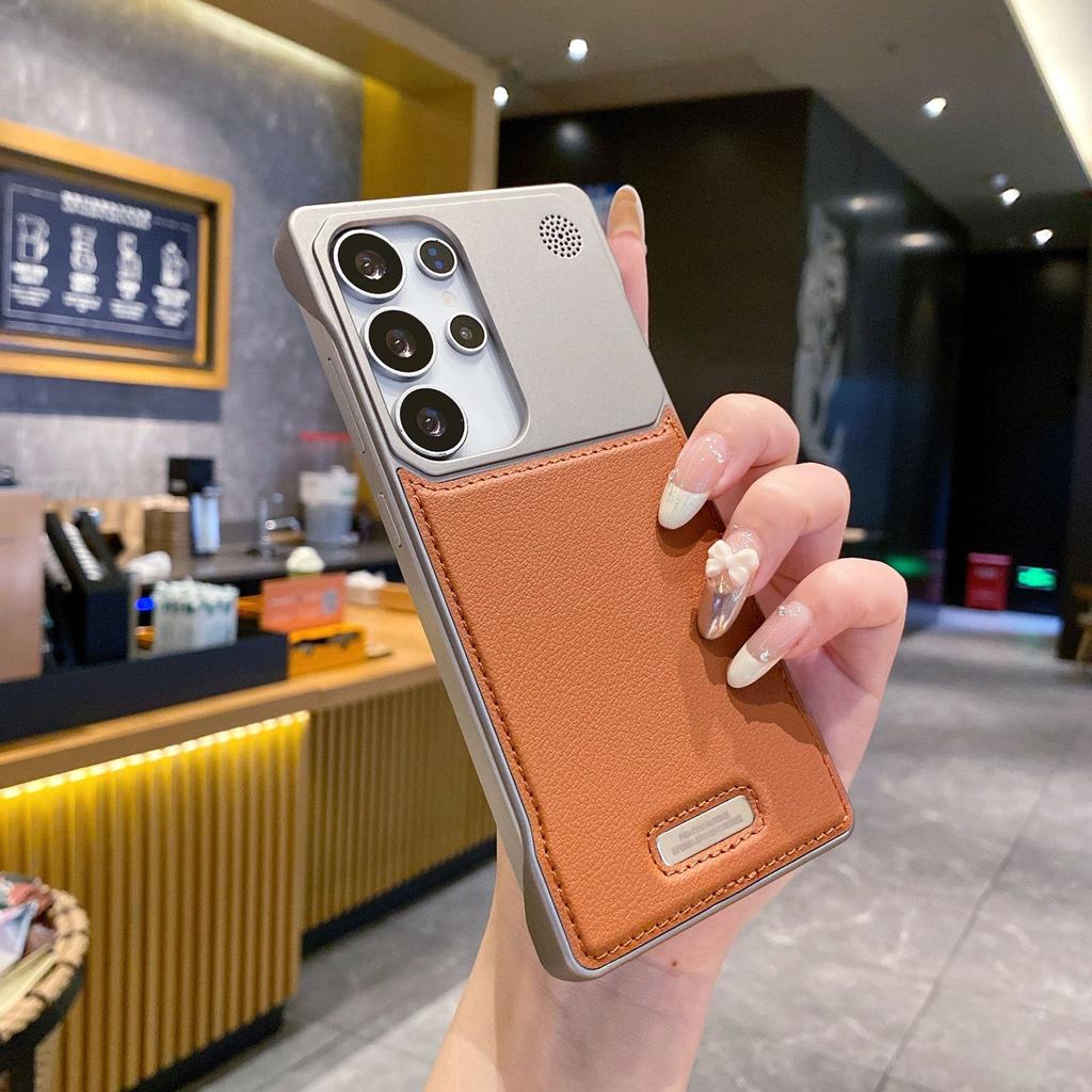 Suitable for Samsung S25 Ultra Mobile Phone Case Metal Frameless Magnetic Suction S24Plus Incense Leather S23 Anti-fall Cover