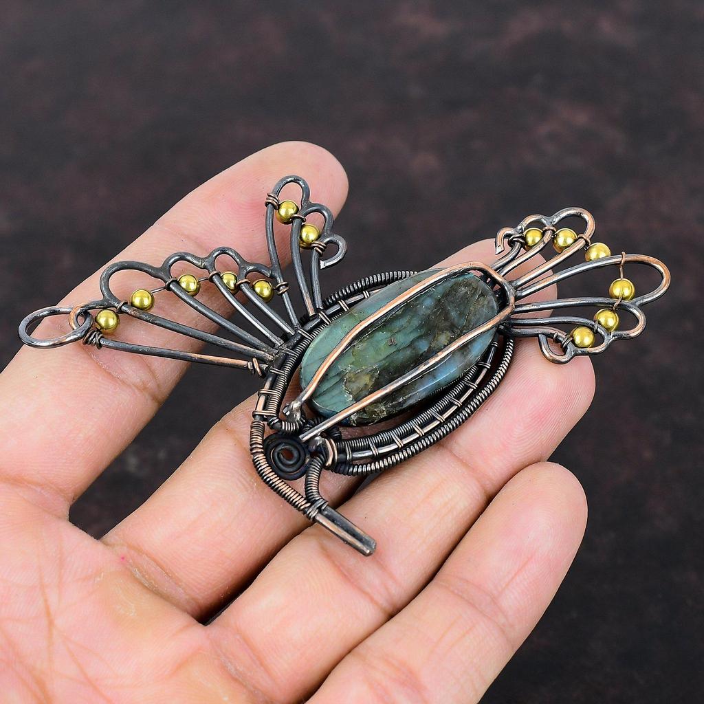 Mystic Fire Labradorite Gemstone Pendant Copper Wire Wrapped Pendant Handmade Designer Pendant Copper Wire Wrap Bird Jewelry Gift For Mother
