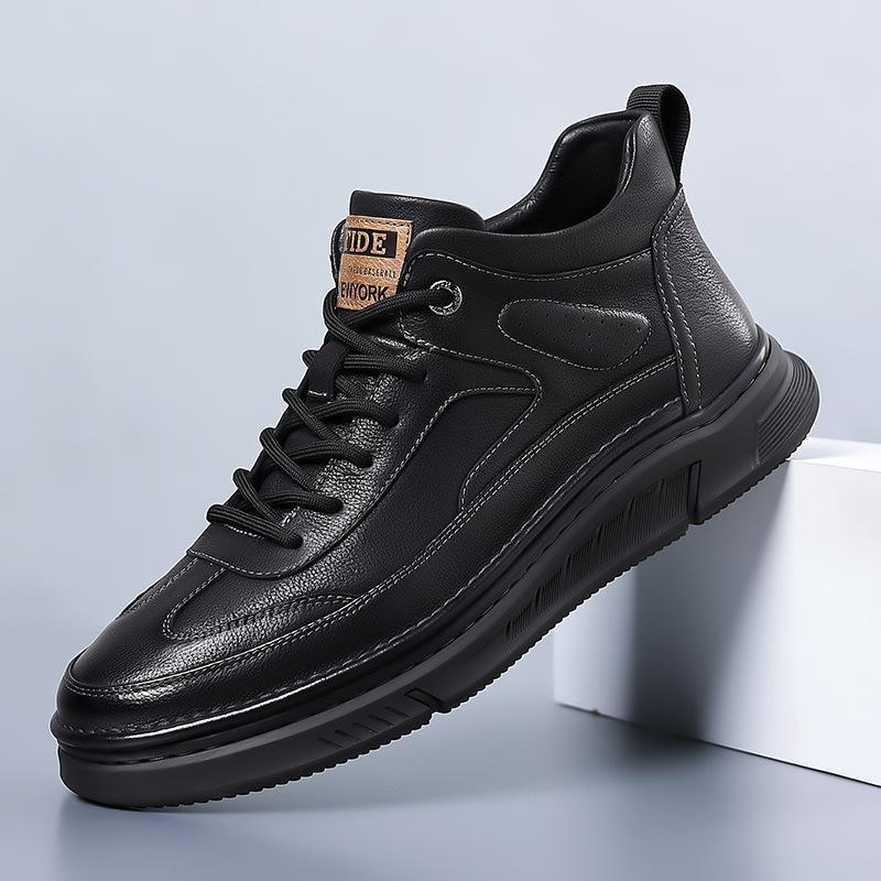 Herrenschuhe 2024 Herbst Lässig Sport Retro Koreanischer Stil Lässige Lederschuhe Herren Trendige Britischer Stil Schwarze High-Top Sneaker