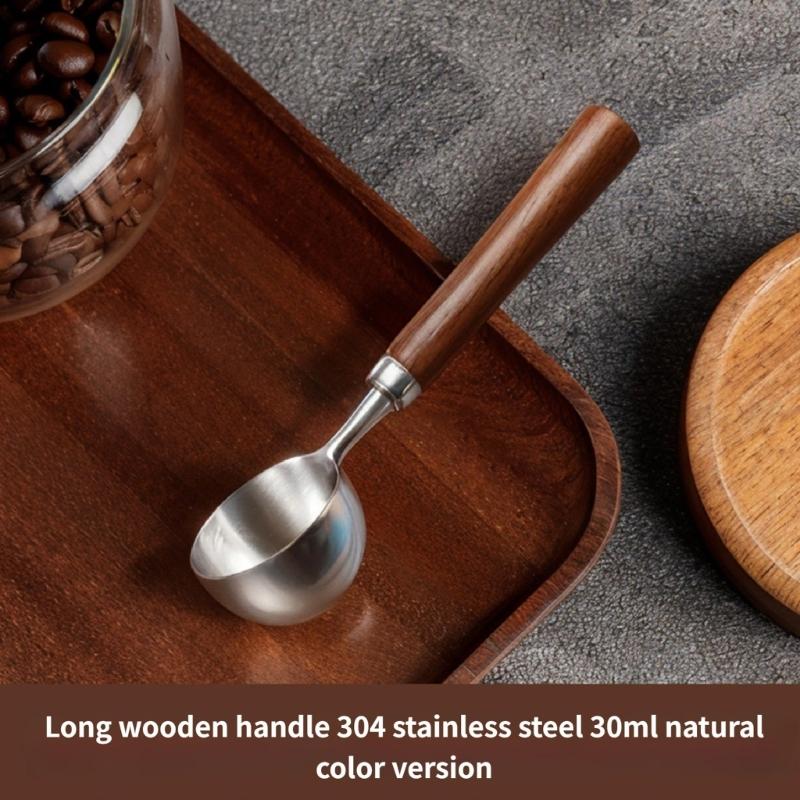 Accurate Measuring Spoon for Coffee Bean Features Comfortable Walnuts Wood Handle and Stainless Steel Construction