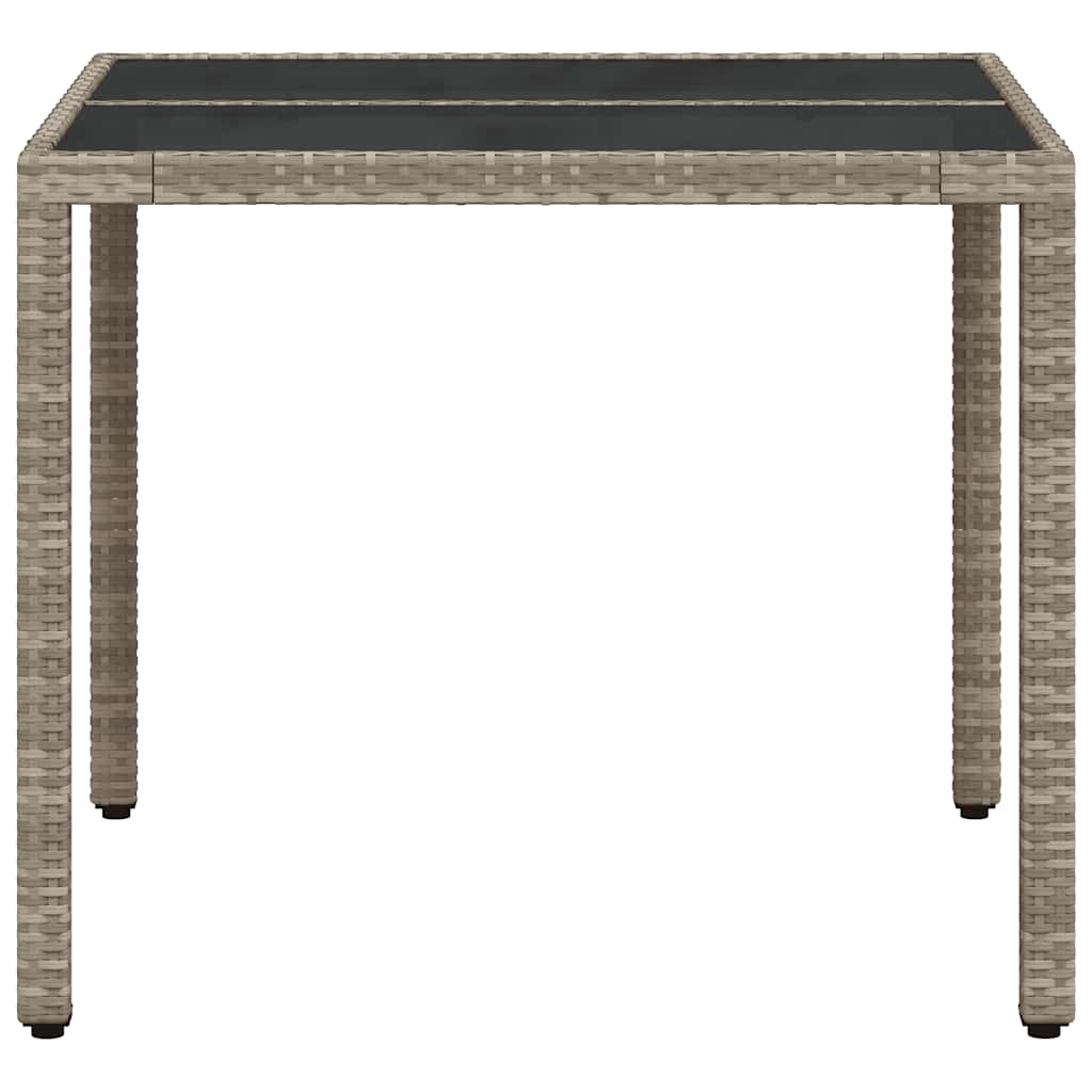 Garden Table with Glass Top Light Grey 90x90x75 Cm Poly Rattan