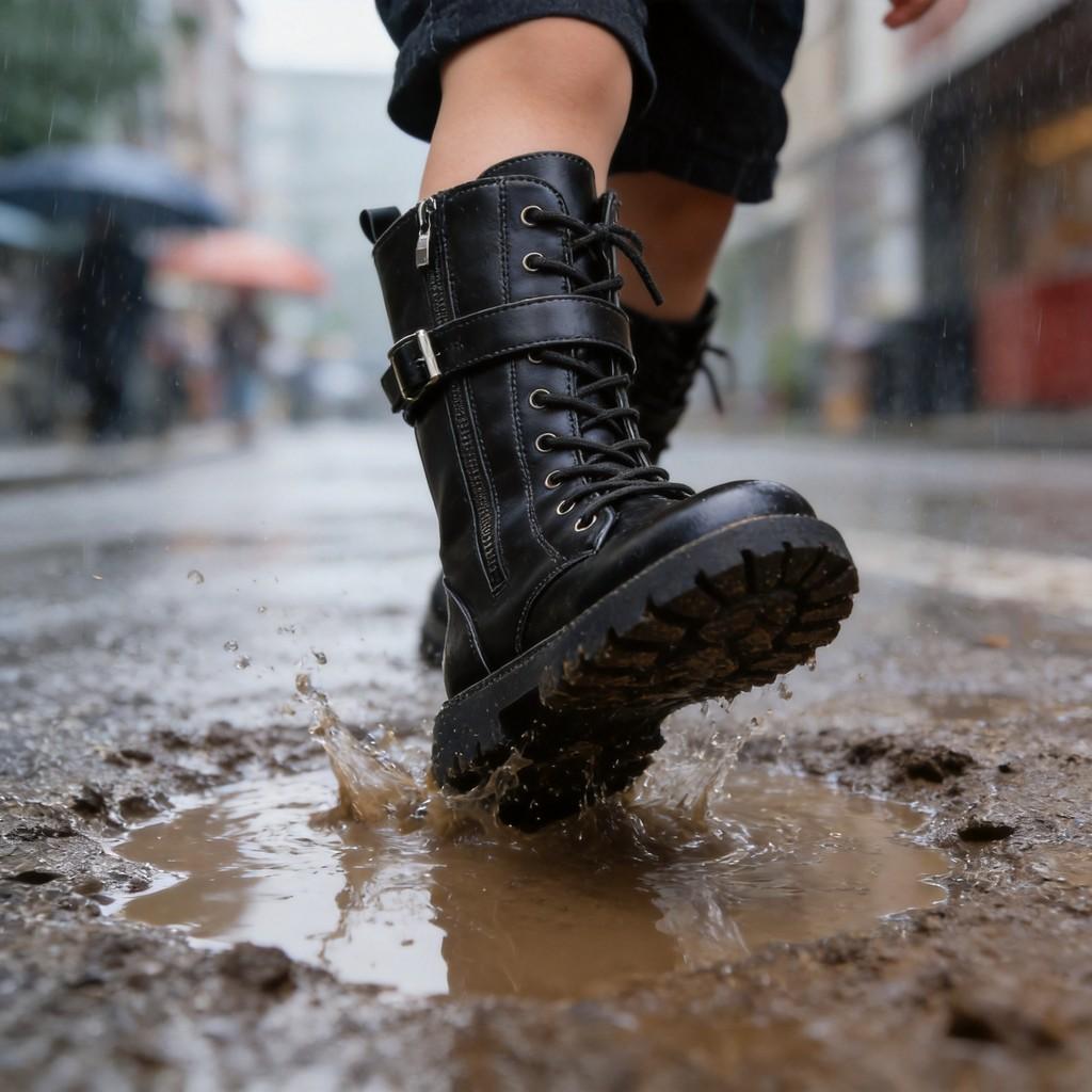 Childrens High Boot With Synthetic Leather And Rubber Sole For Casual Winter Wear