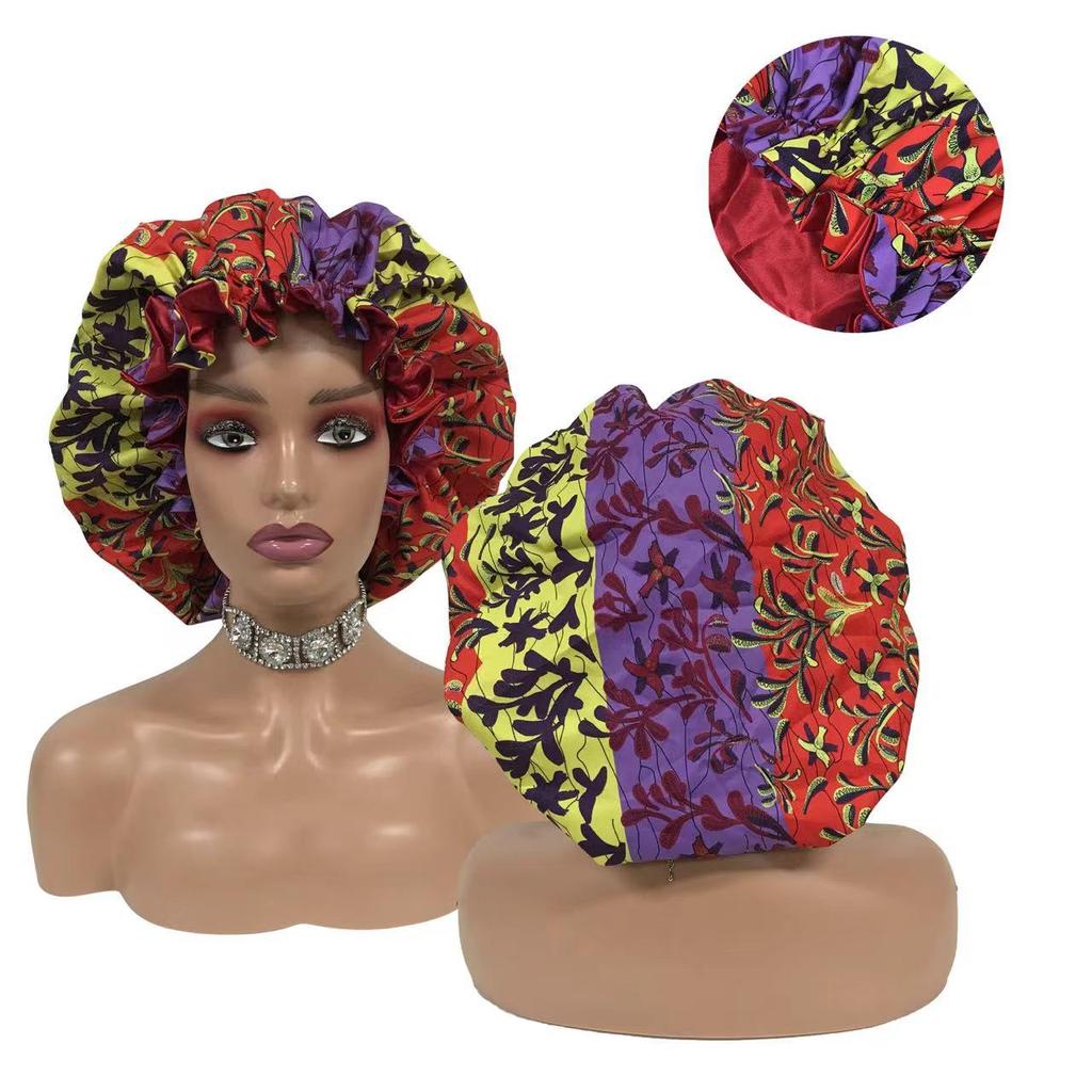 Double Layer Satin Bonnet Pattern Custom Bonnets Silk logo Woman Sleeping Hair Bonnet