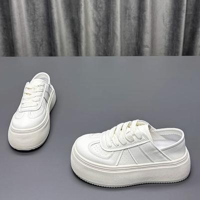 Chaussures blanches en cuir deux ports pour femmes printemps 2025 nouveau bout rond plateforme mode polyvalentes décontractées chaussures de sport