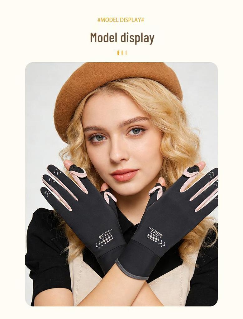 Damskie Oddychające Rękawiczki z Lodowego Jedwabiu Ochrona Przeciw Słońcu na Lato - Antypoślizgowe, Pełne Palce, do Jazdy Samochodem i Rowerem