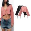 Spring New Fashion Wind Sexy All-Matching V Neck Long Sleeves Bowknot Decoration Vertical Short Shirt 7975261