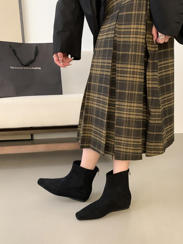 fashion Square Toe Women Ankle Boots Shallow Slip On Flat Heeled Black Brown Leopard 2024 New Arrivals Party Pumps Shoes Woman Size 39