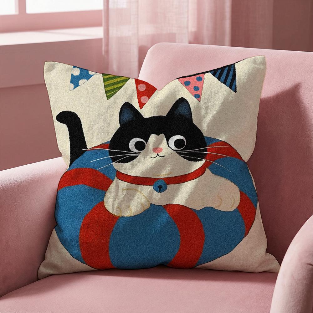 Cartoon Cat Cute Cushion Cover Multi-Scene Pillow Cover for Home & Car - Reversible, Soft & Durable for Daily Use