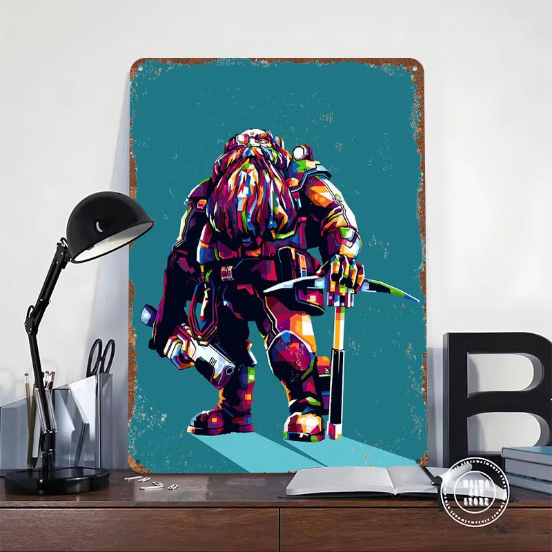 Deep Rock Galactic Dwarf Pop Art Poster Customized Wall Art Vintage Metal Signs Retro Tin Plaque for Man Cave Luxury Home Decor