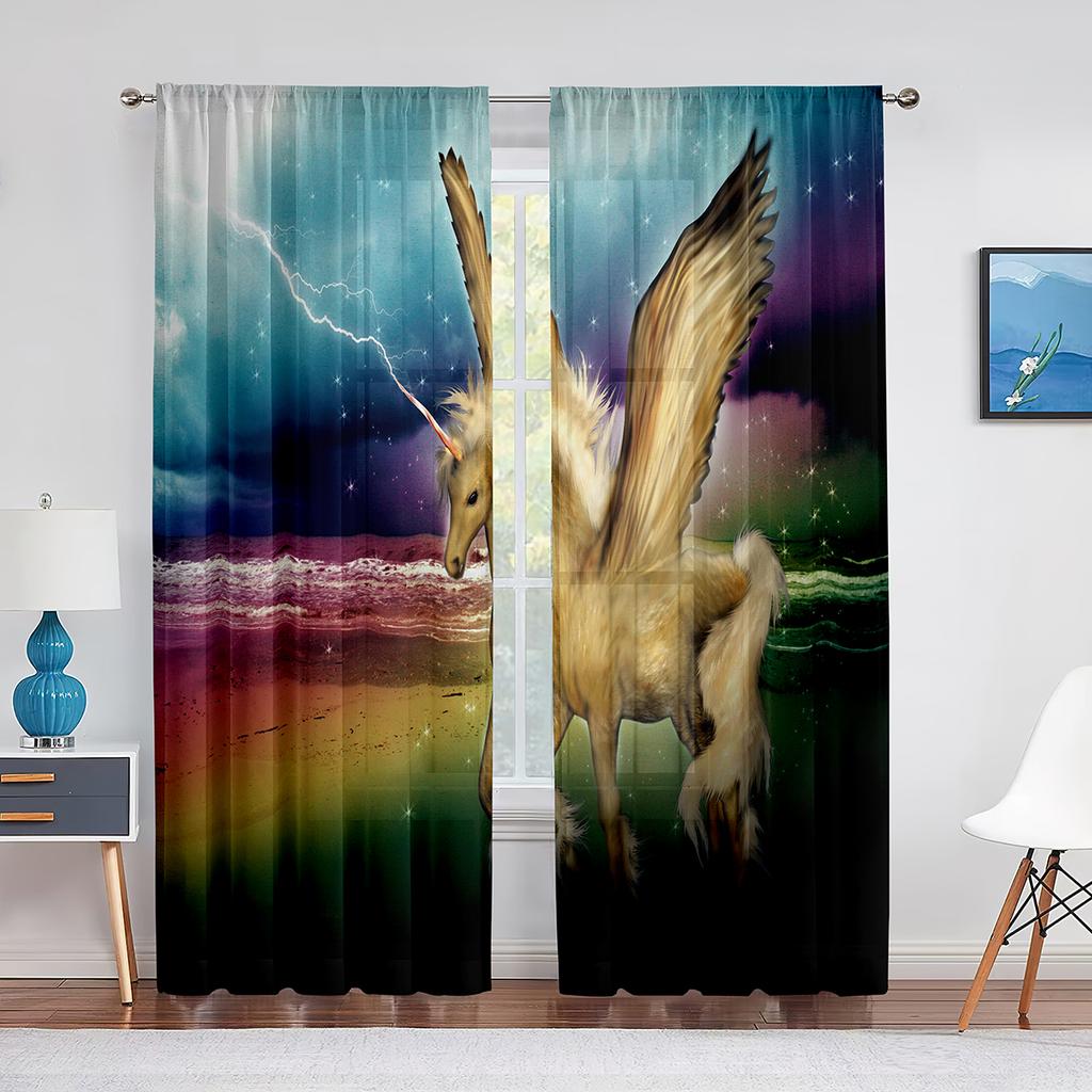 Fantasy Purple Cloud Unicorns Tulle Voile Curtains Bedroom Hotel Home Decor Sheer Curtains for Living Room Chiffon Printed Drape