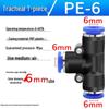 Pneumatic Air Tube Quick Connector PE8 Straight Tee with Reducing Blue Cap PEG8-6/10.