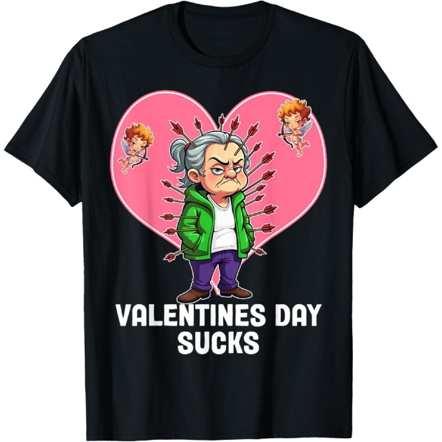 Funny Anti Valentines Day Sucks Grumpy Old Girl Cupids Arrow T-Shirt S