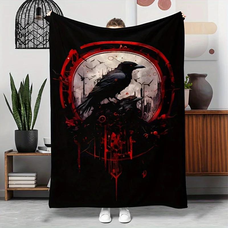 

Gothic raven pattern Flannel printed blanket suitable for all seasons suitable for living room office sofa and travel 75x100cm