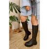 Women's Daisy Thick Sole Below Knee Zipper Comfortable Black Leather Boots