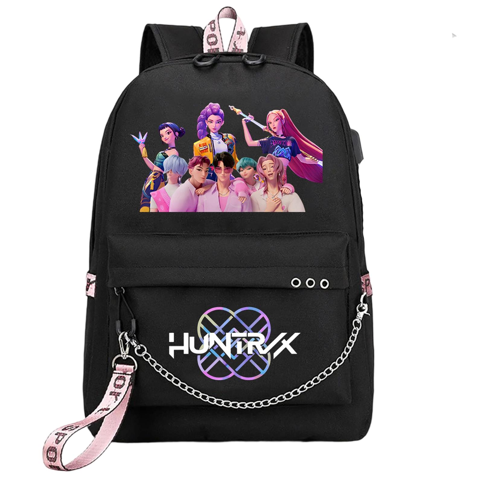 Witch  Girl Group Print Student Backpack Iron Chain Trendy Backpack USB Backpack One Size