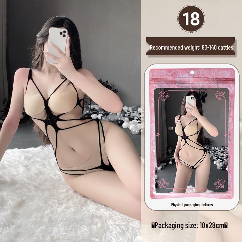 Linlinting Plus Size Sexy See-through Cutout Bodysuit with Open Crotch Stockings Set