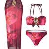Europäischer und Amerikanischer Neuer Batikdruck Split Bikini Badeanzug Strandrock Dreiteiliger Badeanzug