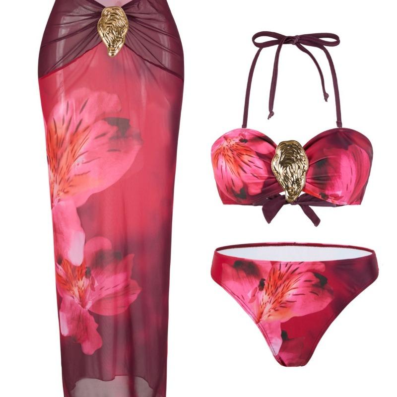 Europäischer und Amerikanischer Neuer Batikdruck Split Bikini Badeanzug Strandrock Dreiteiliger Badeanzug