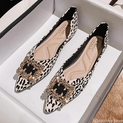 2024 Nou leopard femei pantofi bărci pantofi cu strasuri cu fund pătrat din piele pantofi casual cu vârf ascuțit pantofi cu slip-on 35-43