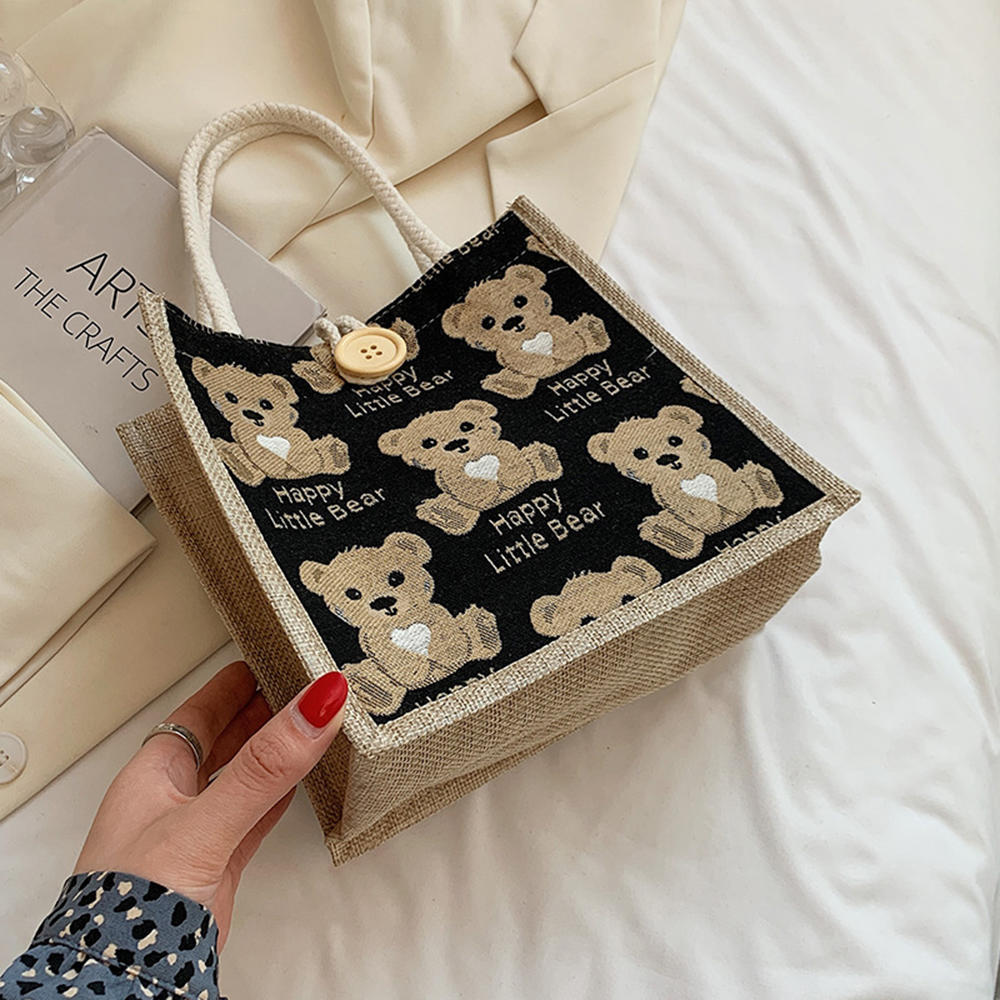 

S/L мультяшный милый медведь, льняная сумка, модная женская эко-большая сумка большой вместимости, повседневная портативная дорожная сумка, женская сумка подмышками