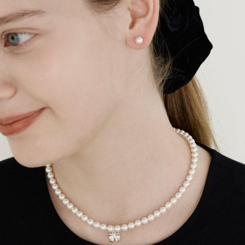 NUOY (925 Silver) Ribbon Pendant Pearl Necklace