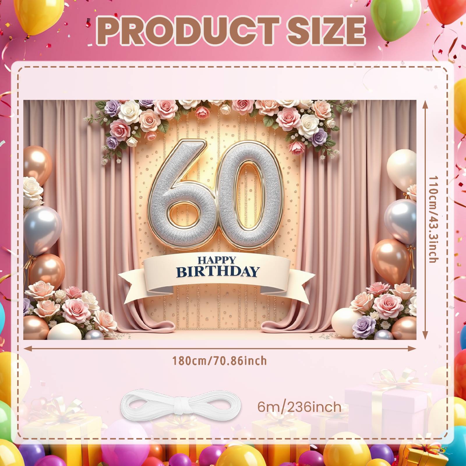 

Birthday Celebration Banner 60th Birthday Theme Happy 60th Birthday Banner Glitter Embellished For Home Gathering Photo Shoot