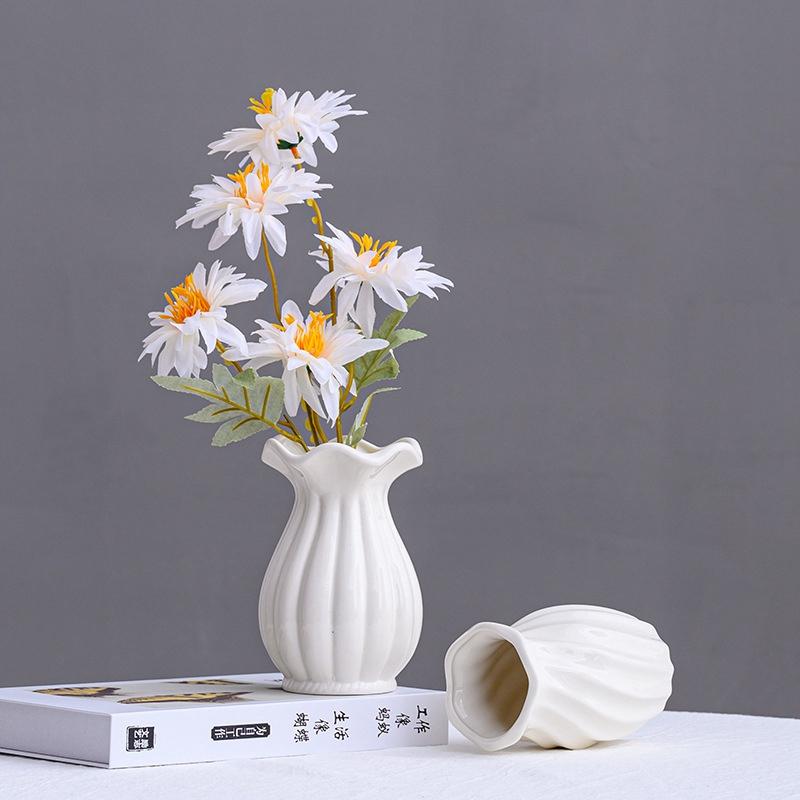 Imitation Ceramic Flower Vase Nordic Solid Color Plastic Dried Plants Vase Flower Arrangement Container Home Living Room Decor
