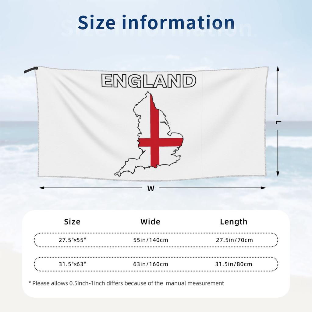 England Flag Map Design Beach Towel Soft Microfiber Quick Dry Absorbent Quick Towels For Yoga