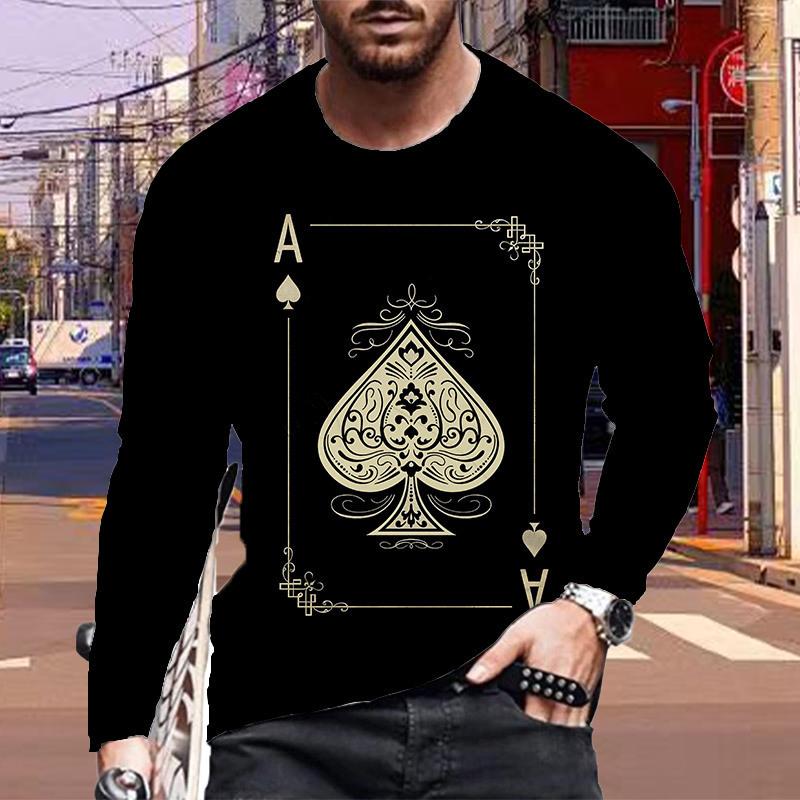 

Новые мужские футболки с принтом 3D Poker, футболки с длинным рукавом и круглым вырезом, повседневные пуловеры, мужская одежда больших размеров 8XL бежевый