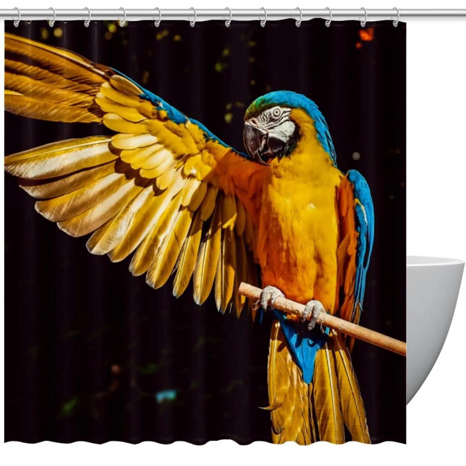 

Tropic Flowers And Parrot Watercolor Shower Curtain Waterproof Polyester Fabric Bathroom Decoration Bathtub Screen With Hooks W60H190(CM)-1 Pcs