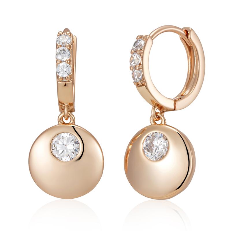 Fashion Simple Glossy Round Coin Dangle Earrings Women Rose Gold Color With Natural Zircon Party Daily Fine Jewelry