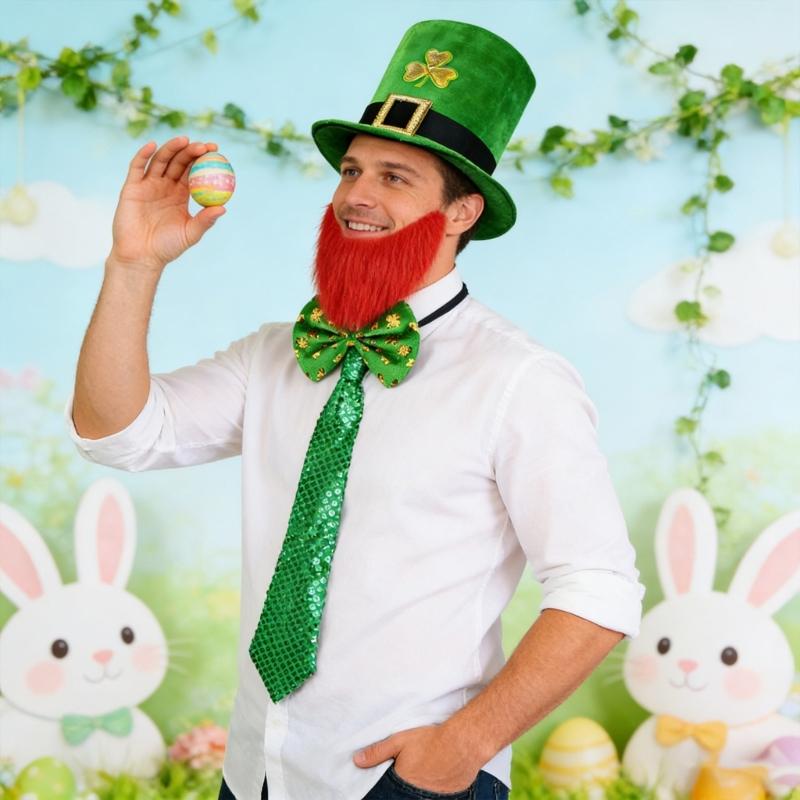 4Pcs Felts Hat With Bows Tie Ensemble Costume Outfit For Patrick's Day Festivities And Performances