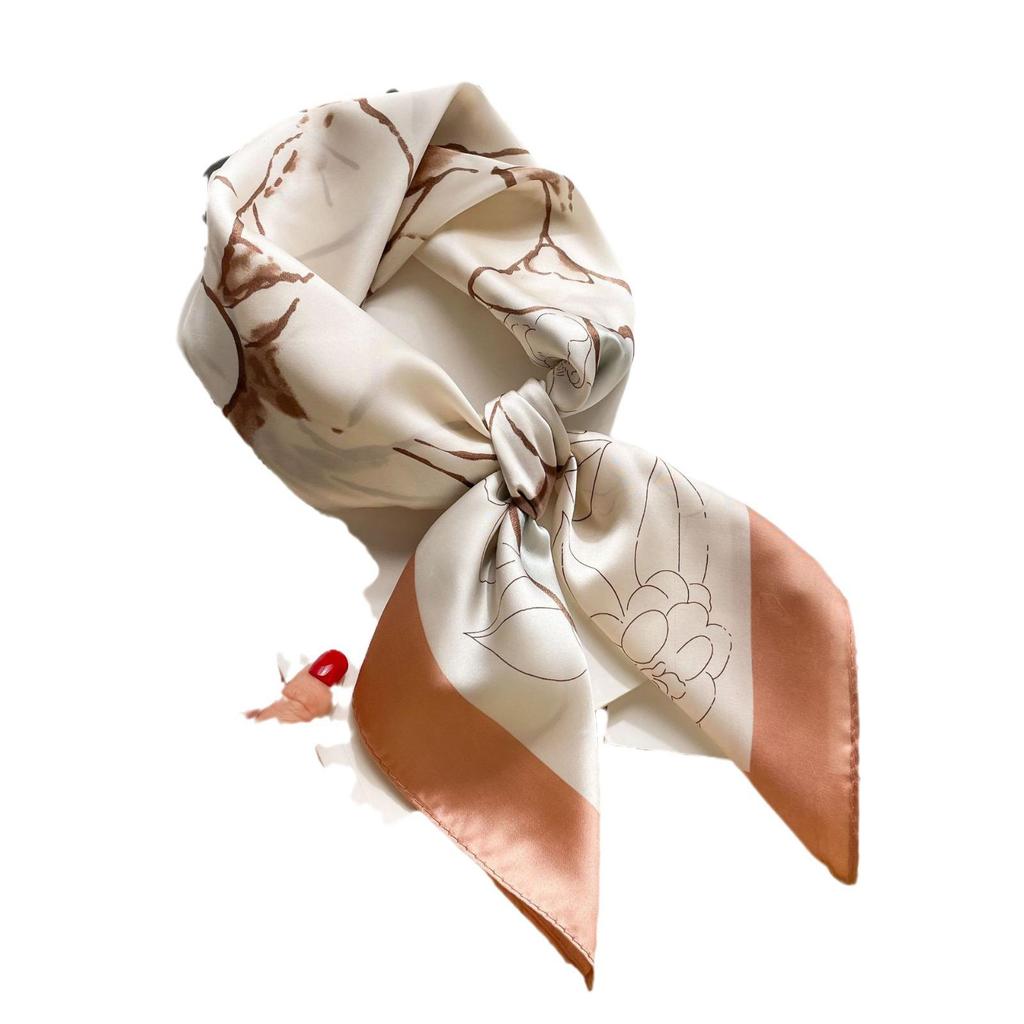 French Retro Silk Women's Square Scarf - Cashew Print, Versatile, High-End Accessory