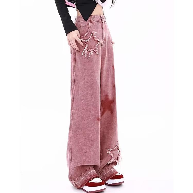 Femei Toamnă Iarnă Talie Înaltă Vintage Tie Dye Jeans Star Pantaloni Largi