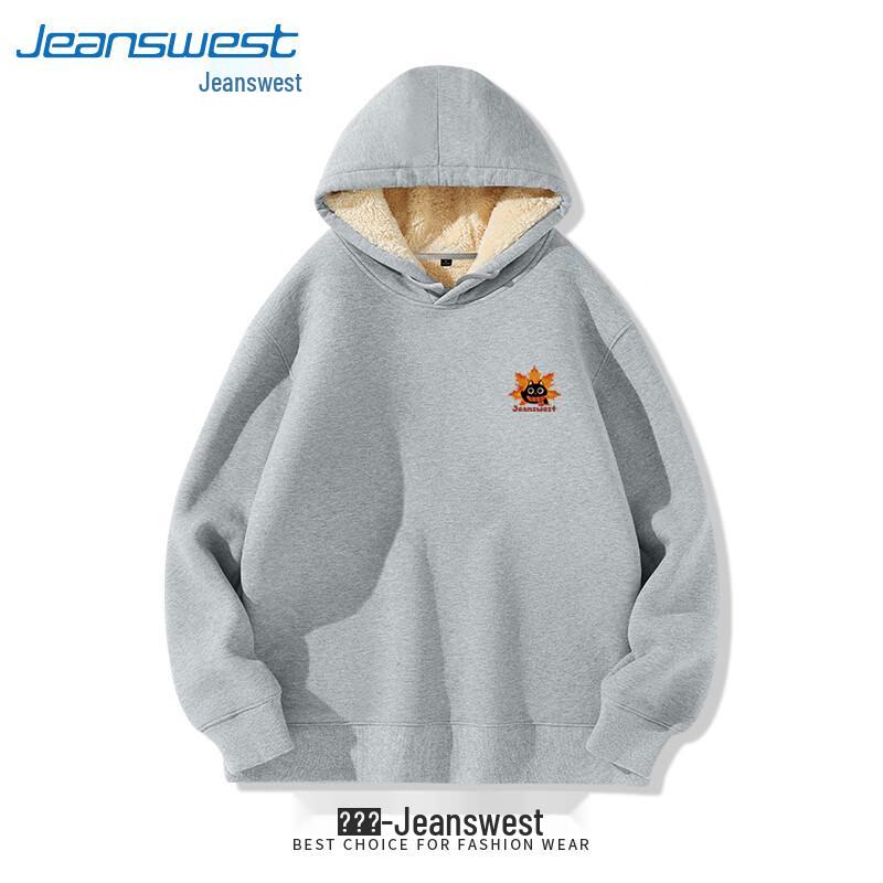 Jeanswest Unisex Cartoon Black Cat Maple Leaf Fleece Lined Hoodie