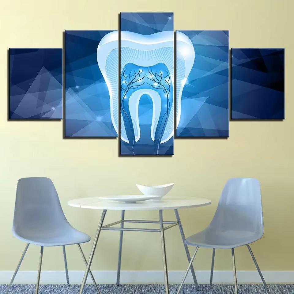 5 Panels Dentistry X Ray Tooth Dental Clinic Decor Canvas Painting Wall Art Canvas Print Wall Decorative Painting No Frame