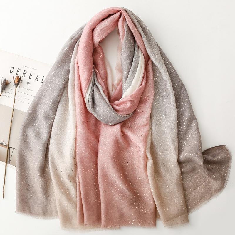 Elegant Luxury Women Silk Scarf Color Spliced Bright Silk Wrap Shawl Sunscreen Bandana Hijab Scarve Pareo Headscarf Sparkly Gold