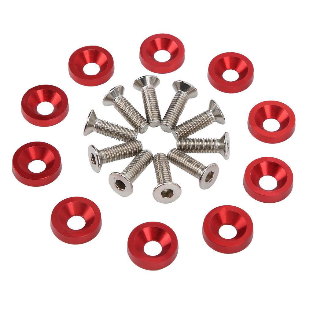 10 Set Car Engine Bay Dress Up Kits M6 Bonnet  s Red Washers Modification Maintenance