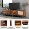 TV Board TV-Schrank Lowboard 2 Schubladen, 2 gewölbten Glastüren, 1 Rattan-Tür, TV-ständer Fernseher bis zu 80 Zoll, 180 cm, Wohnzimmer, Braun