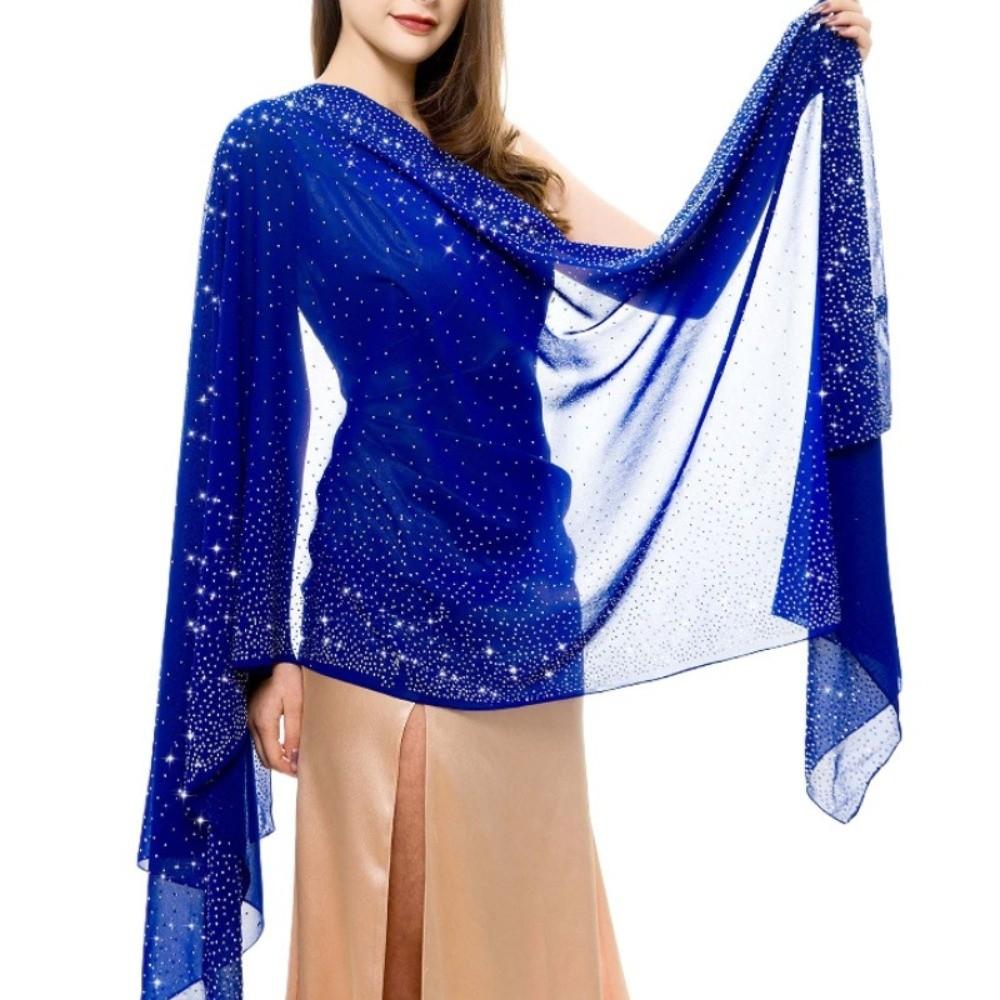 Rhinestone Women Chiffon Shawl Solid Color Soft Sparkling Sheer Wrap Breathable Thin Party Scarf