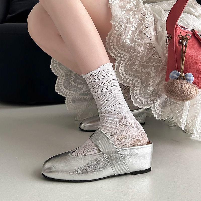 Huanji New Wind Direction Niche Spring and Autumn 2025 New Design Fairy Wind Round Head Elastic Band Mary Jane Baotou Tow