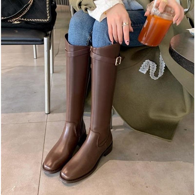 Black Elegant with Low Heels Shoes for Woman Long Brown Women's Boots Winter Knee High Shaft Stylish Lastest Price Goth Boots